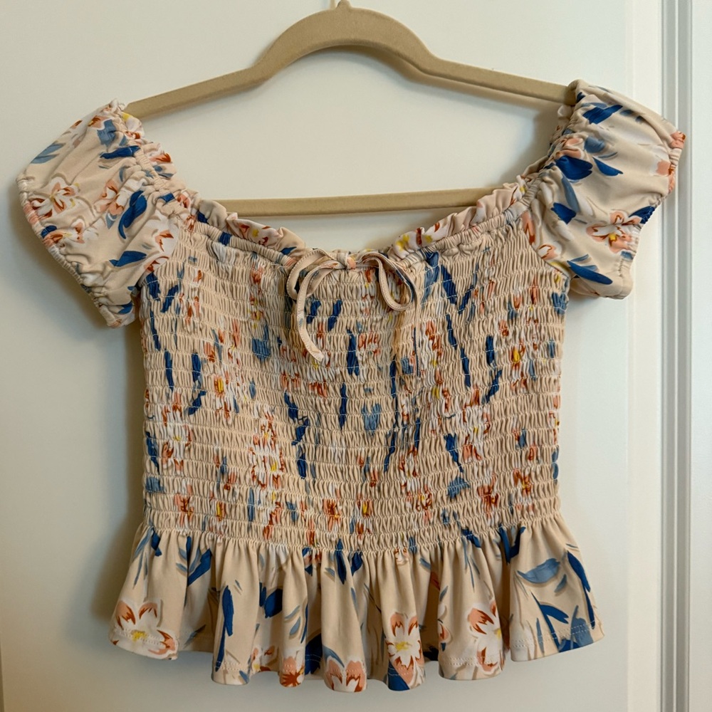 BCBGeneration Cream and Blue Blouse